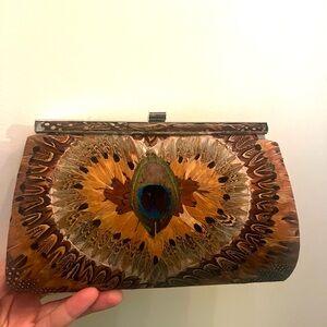 Vintage 70s Peacock Feather Clutch